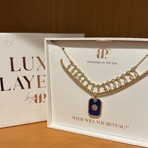 Luxe Layers spring 2026.  Gold and Blue Necklace